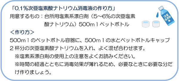 「0.1％次亜塩素酸ナトリウム消毒液の作り方」