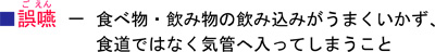 ■誤嚥－食べ物・飲み物の飲み込みがうまくいかず、食道ではなく気管へ入ってしまうこと